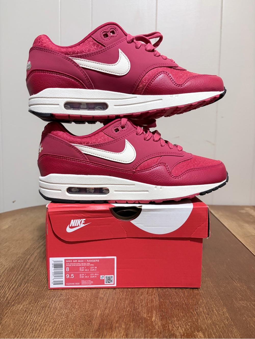 Nike Pink and White Air Max 1 Retro Sneakers